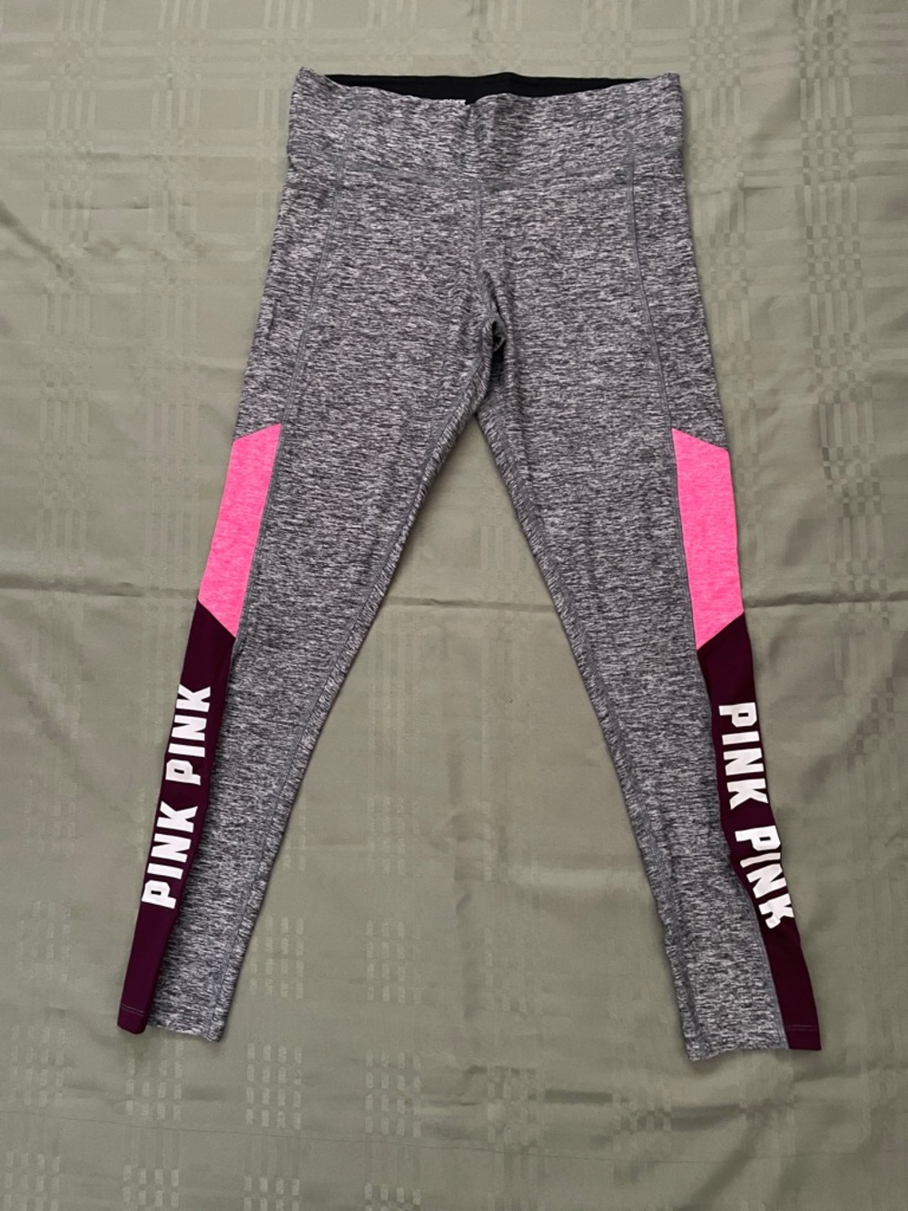 PINK Victoria's Secret Gray Heather Leggings with Pink & Burgundy Panels